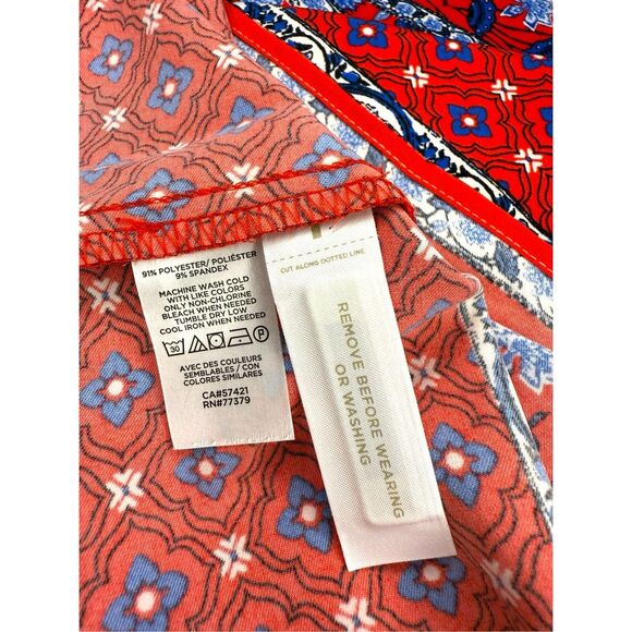 LOFT Women’s Large Border Floral Tie Waist Dress Red Stretch Boho NEW - Picture 10 of 10